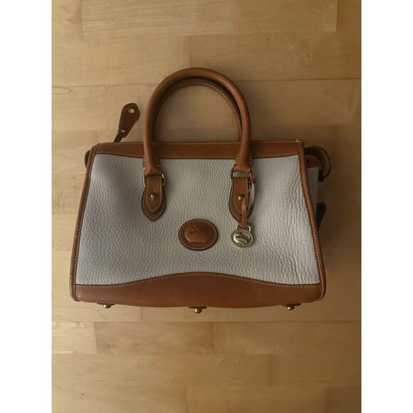 Dooney & Bourke Satchel Zip Top Handle Case Vintage Brown White Equestrian Bag - Picture 1 of 10